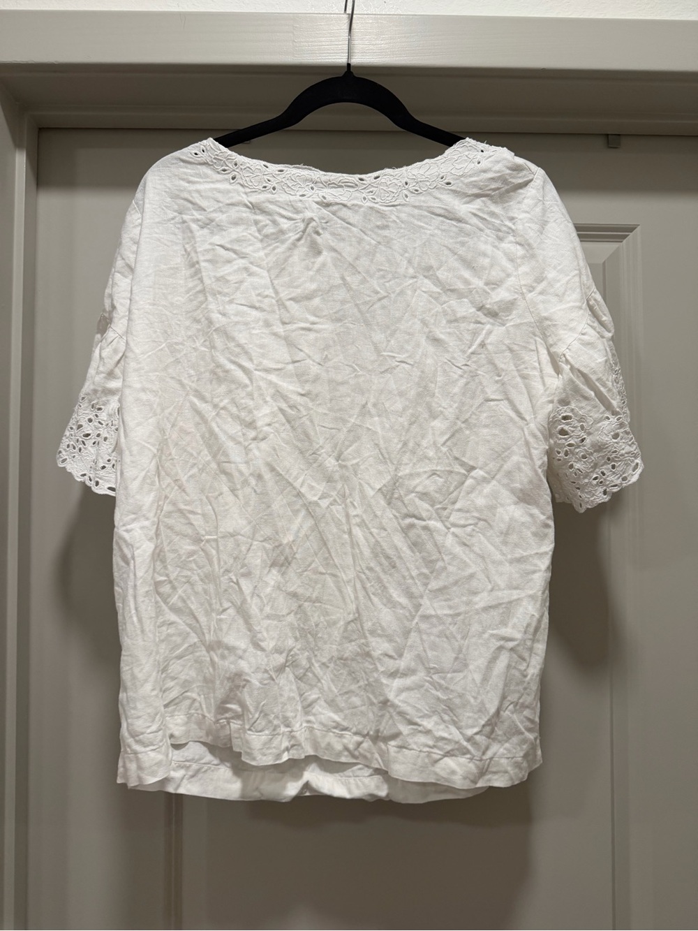 LOFT White Eyelet Sleeve Linen Blend Top